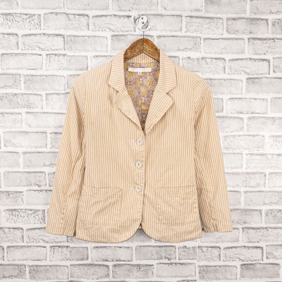 Erica Tanov Women's Beige Stripe Blazer Jacket 100% Cotton size 0 - Picture 5 of 9